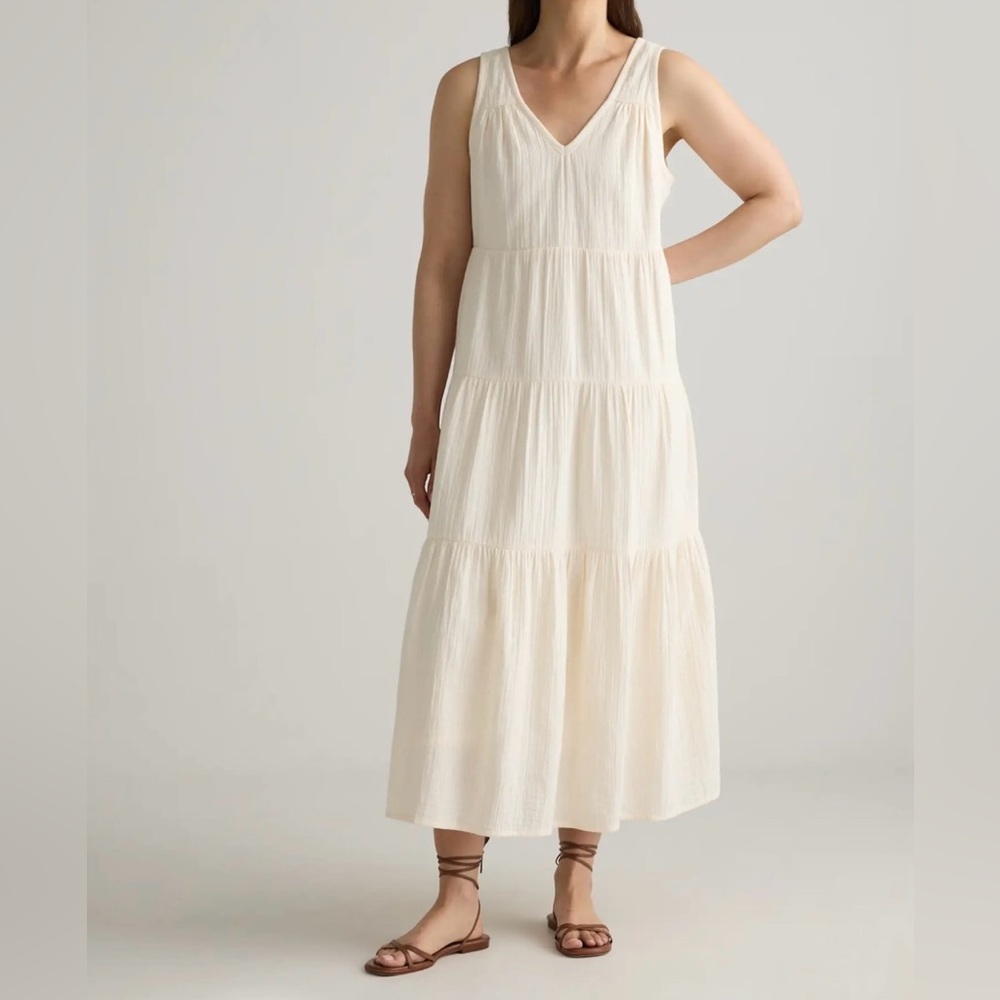 NWT Quince 100% Organic Cotton Gauze Tiered Maxi Dress in Vintage Cream Sz XS - Picture 7 of 7